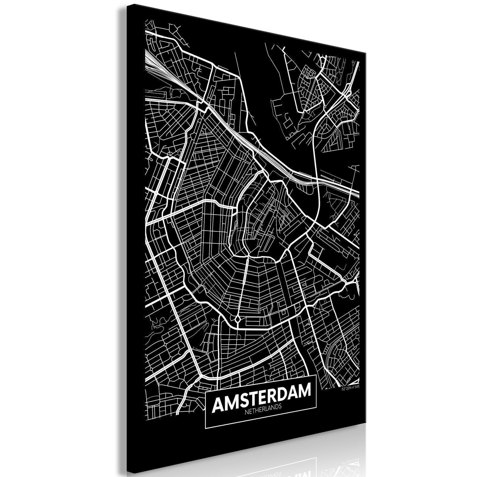 Tavla - Dark Map of Amsterdam (1 Part) Vertical-Tavlor-Artgeist-peaceofhome.se