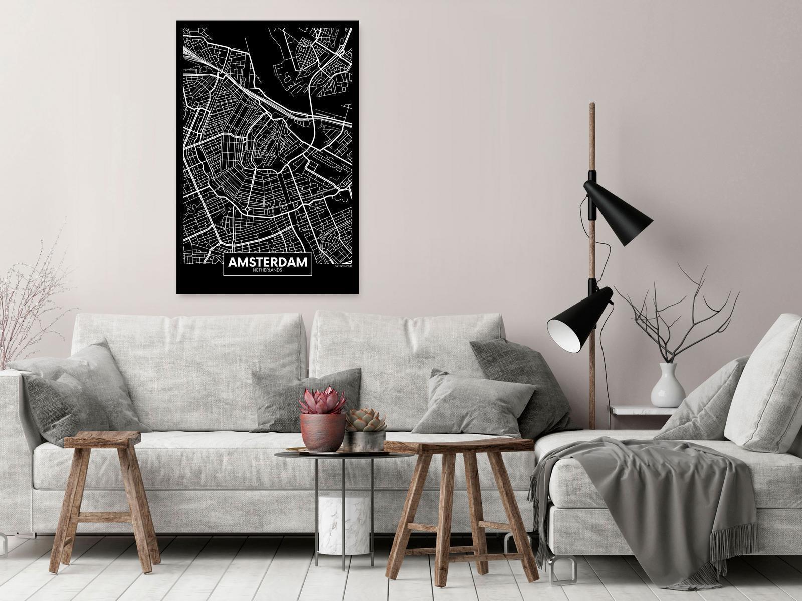 Tavla - Dark Map of Amsterdam (1 Part) Vertical-Tavlor-Artgeist-peaceofhome.se