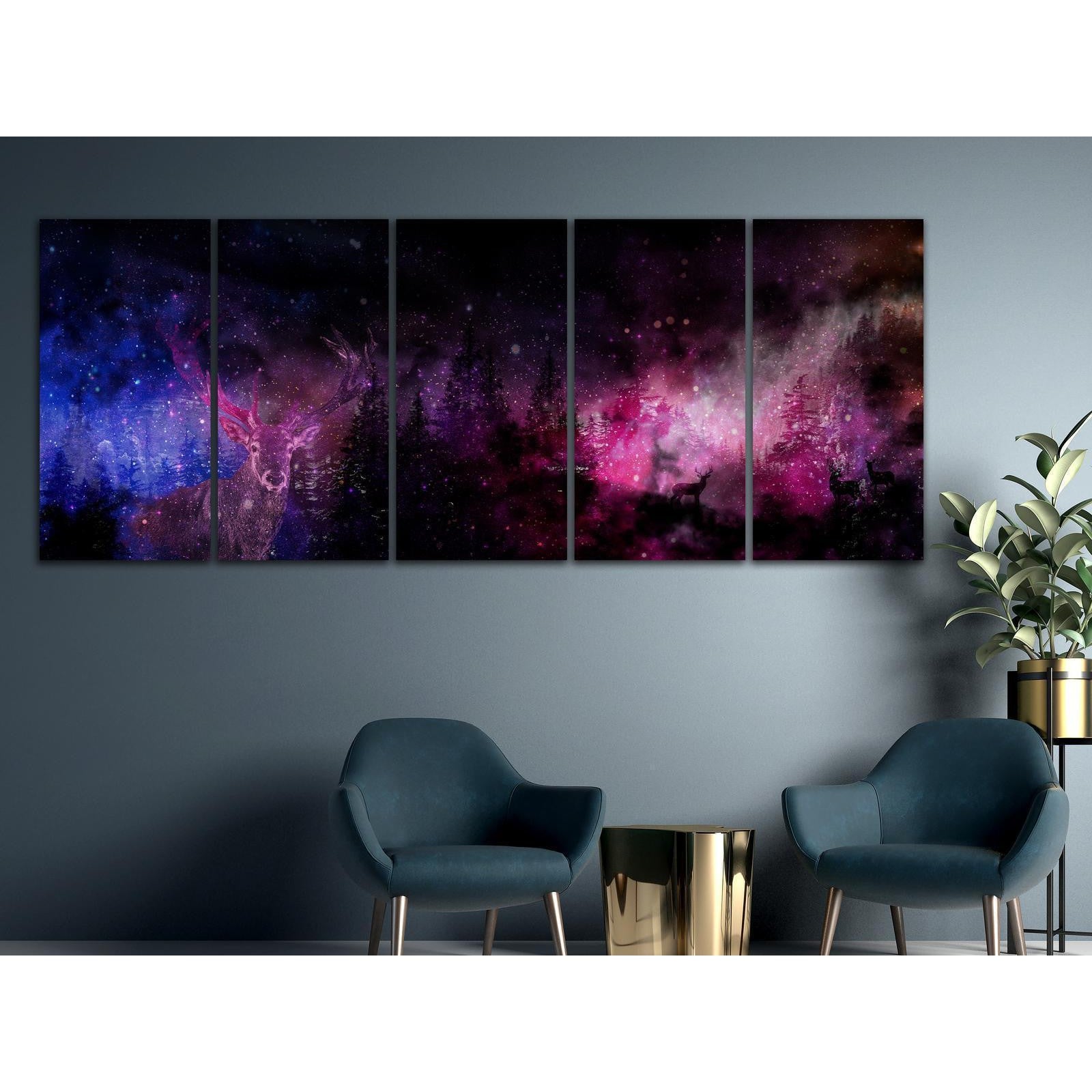 Tavla - Deer Galaxy (5 Parts) Narrow-Tavlor-Artgeist-peaceofhome.se