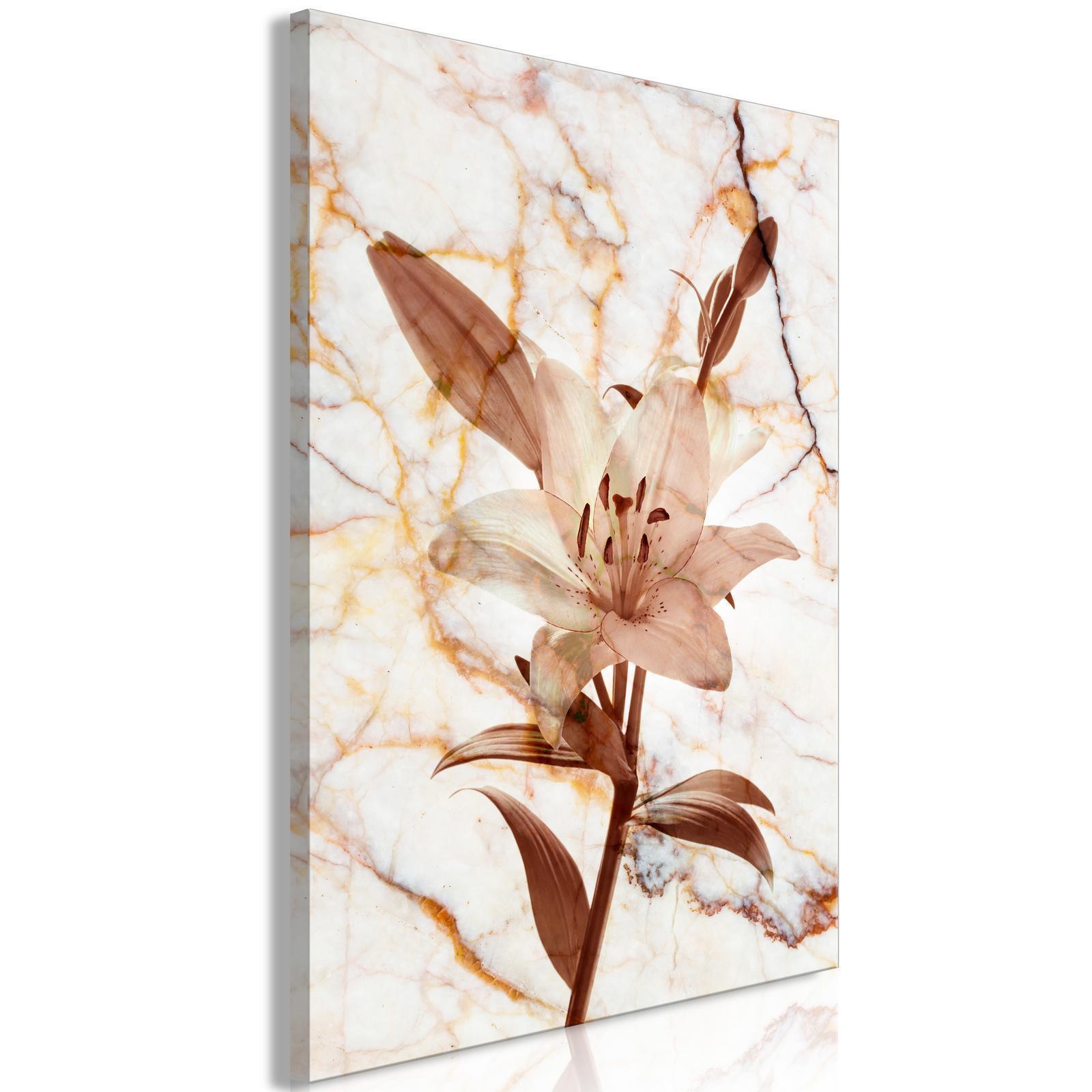 Tavla - Elegance of a Flower (1-part) - Delicate Lily on Marble in Sepia-Tavlor-Artgeist-peaceofhome.se