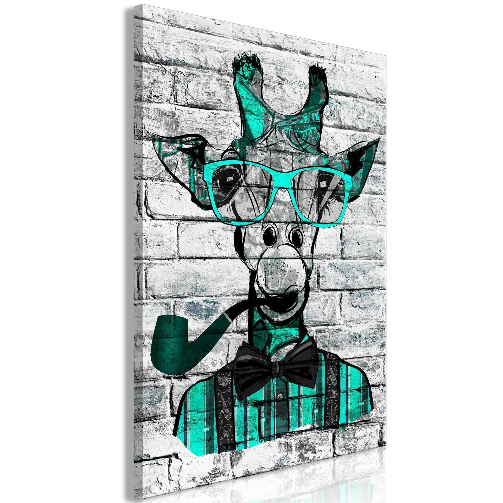 Tavla - Giraffe with Pipe (1 Part) Vertical Green-Tavlor-Artgeist-peaceofhome.se