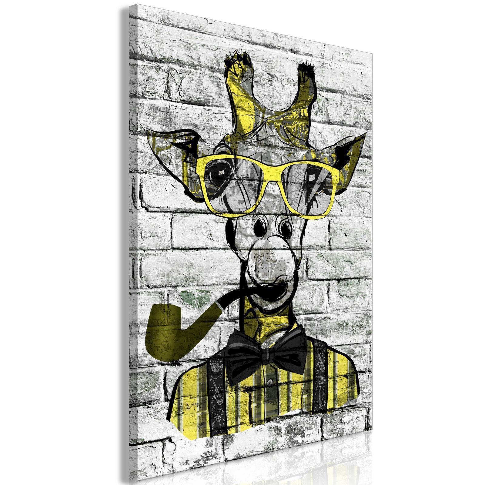 Tavla - Giraffe with Pipe (1 Part) Vertical Yellow-Tavlor-Artgeist-peaceofhome.se