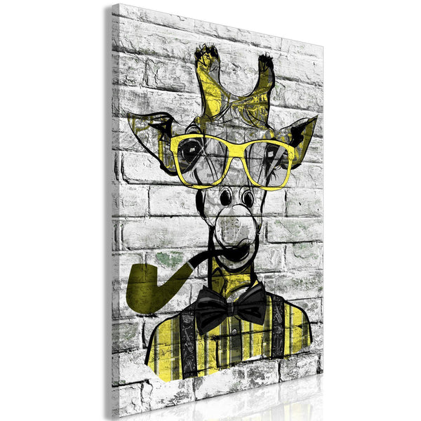 Tavla - Giraffe with Pipe (1 Part) Vertical Yellow-Tavlor-Artgeist-peaceofhome.se