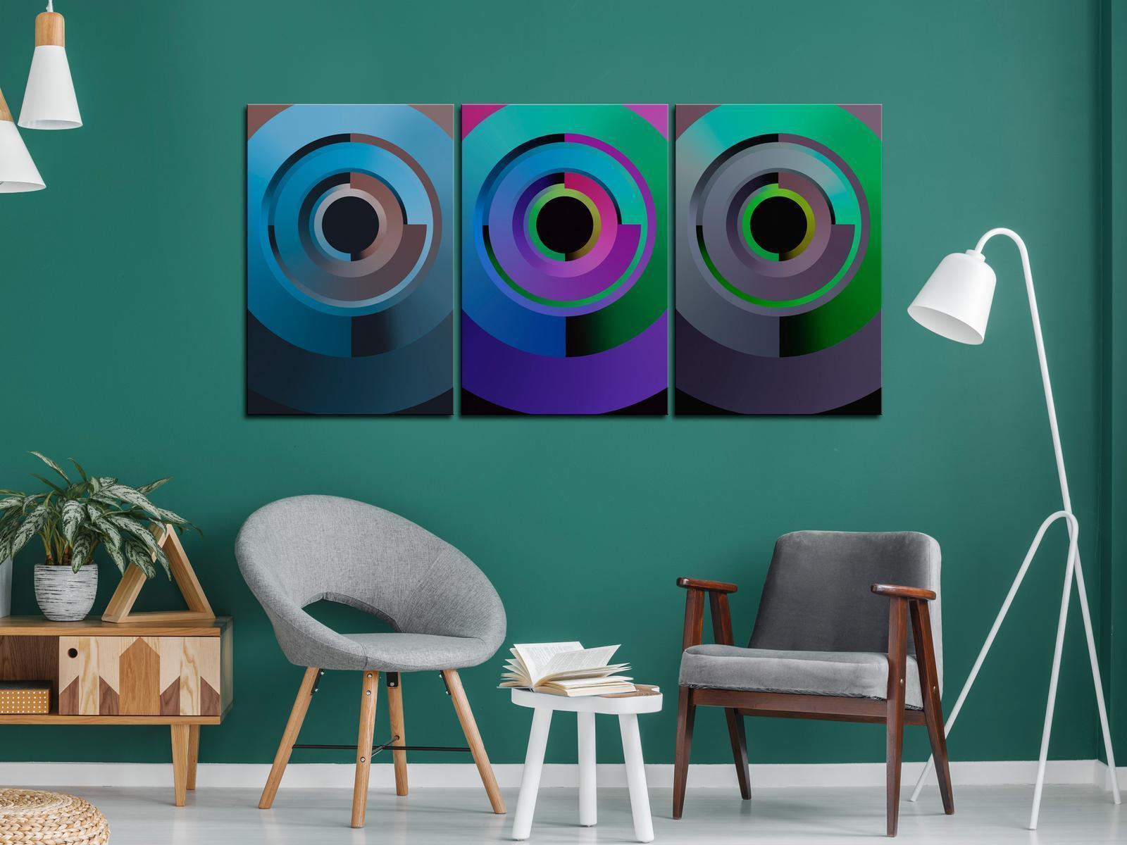 Tavla - Gradient Circles (3 Parts)-Tavlor-Artgeist-Premium print-120x60-peaceofhome.se