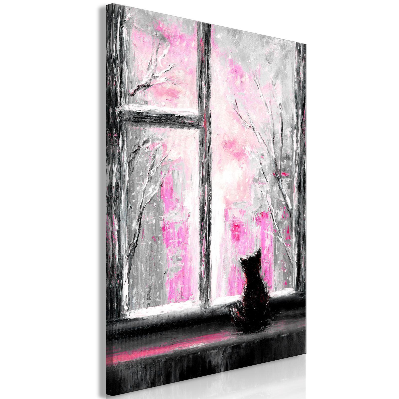 Tavla - Longing Kitty (1 Part) Vertical Pink-Tavlor-Artgeist-peaceofhome.se