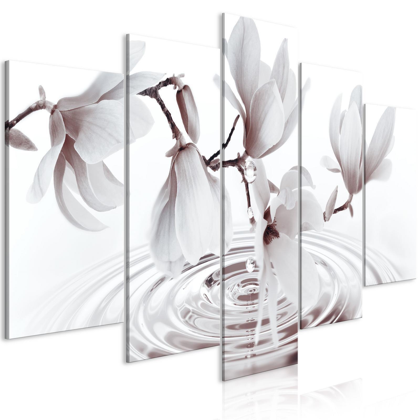 Tavla - Magnolias over Water (5 Parts) Wide Grey-Tavlor-Artgeist-peaceofhome.se