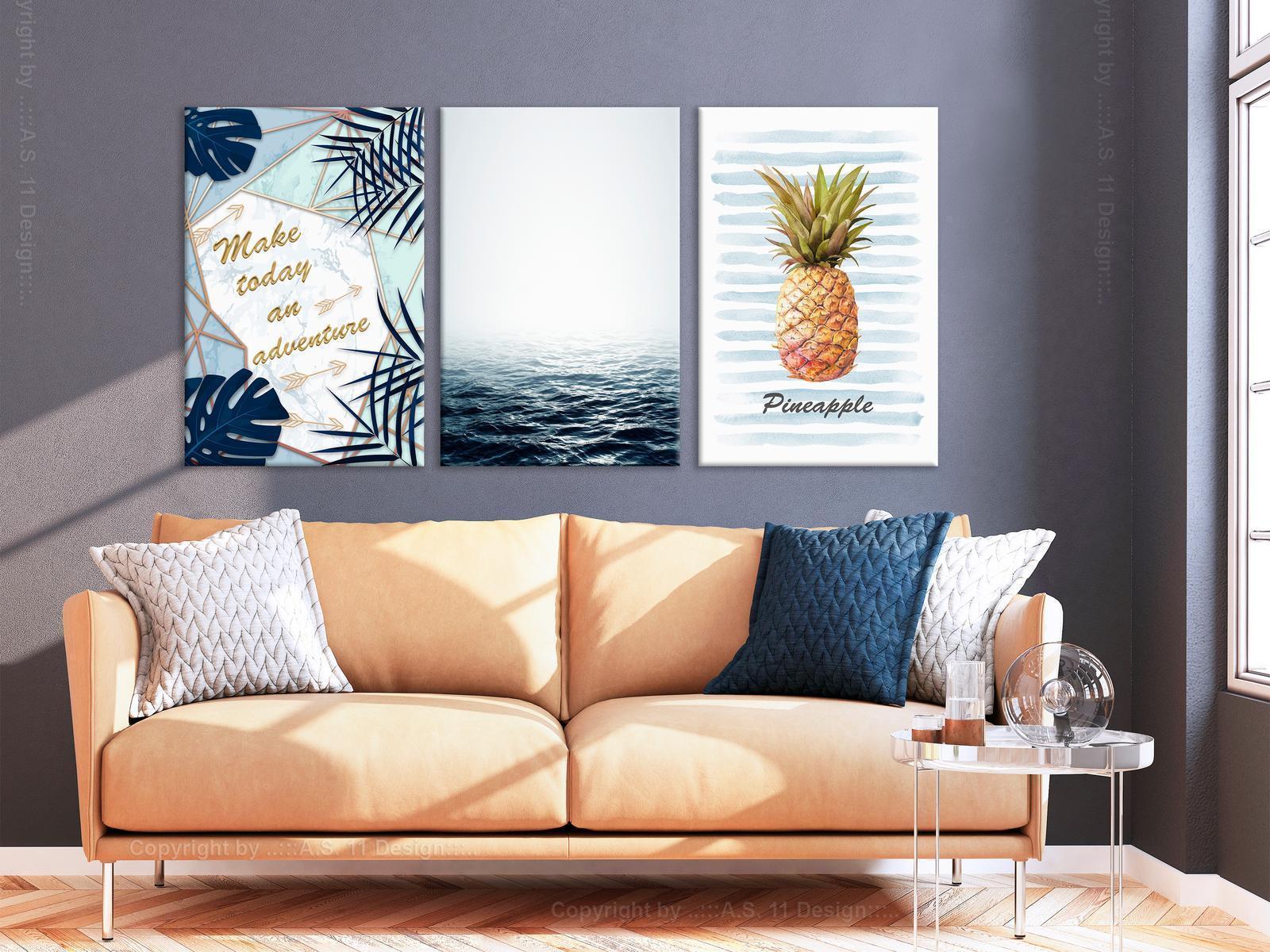 Tavla - Pineapple Quote (3 Parts)-Tavlor-Artgeist-Premium print-120x60-peaceofhome.se