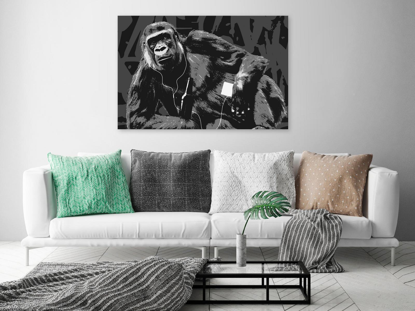 Tavla - Pop Art Monkey (1 Part) Narrow Grey-Tavlor-Artgeist-peaceofhome.se