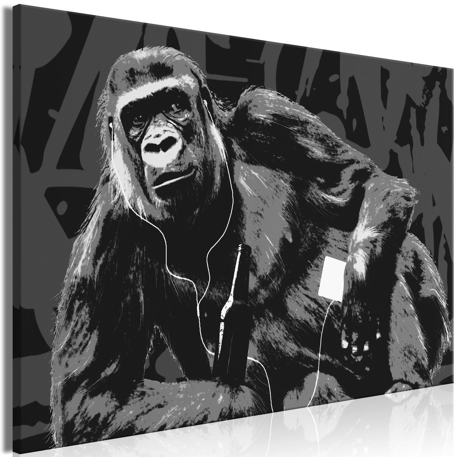 Tavla - Pop Art Monkey (1 Part) Narrow Grey-Tavlor-Artgeist-peaceofhome.se