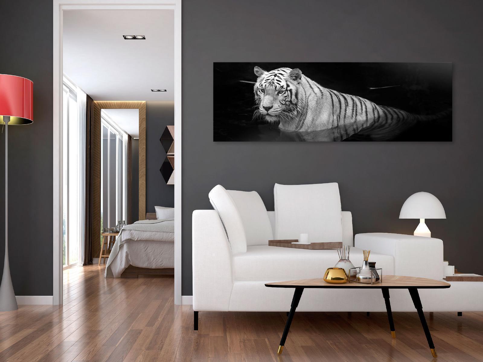 Tavla - Shining Tiger (1 Part) Black and White Narrow-Tavlor-Artgeist-peaceofhome.se