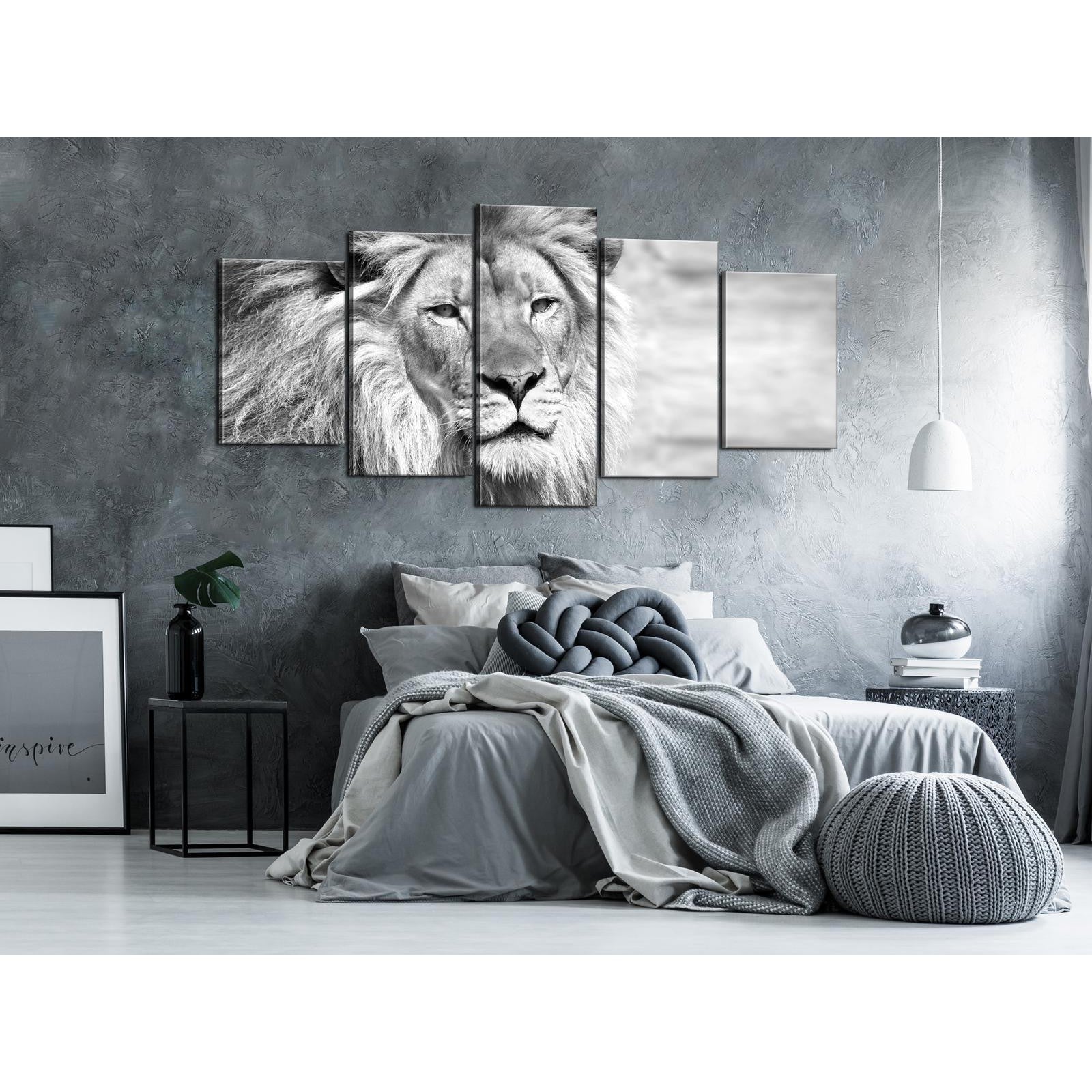 Tavla - The King of Beasts (5 Parts) Wide Black and White-Tavlor-Artgeist-peaceofhome.se