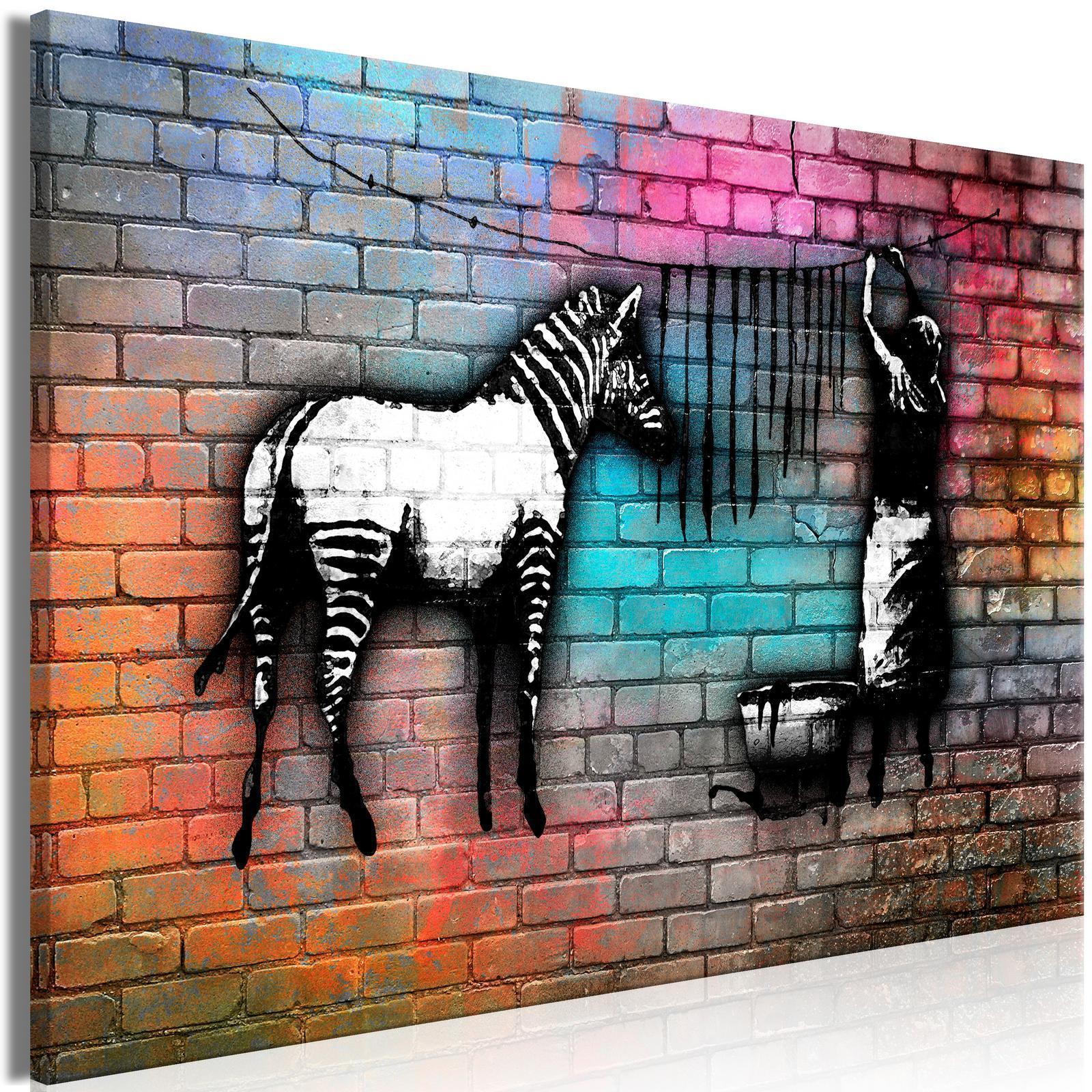 Tavla - Washing Zebra - Colourful Brick (1 Part) Wide-Tavlor-Artgeist-peaceofhome.se