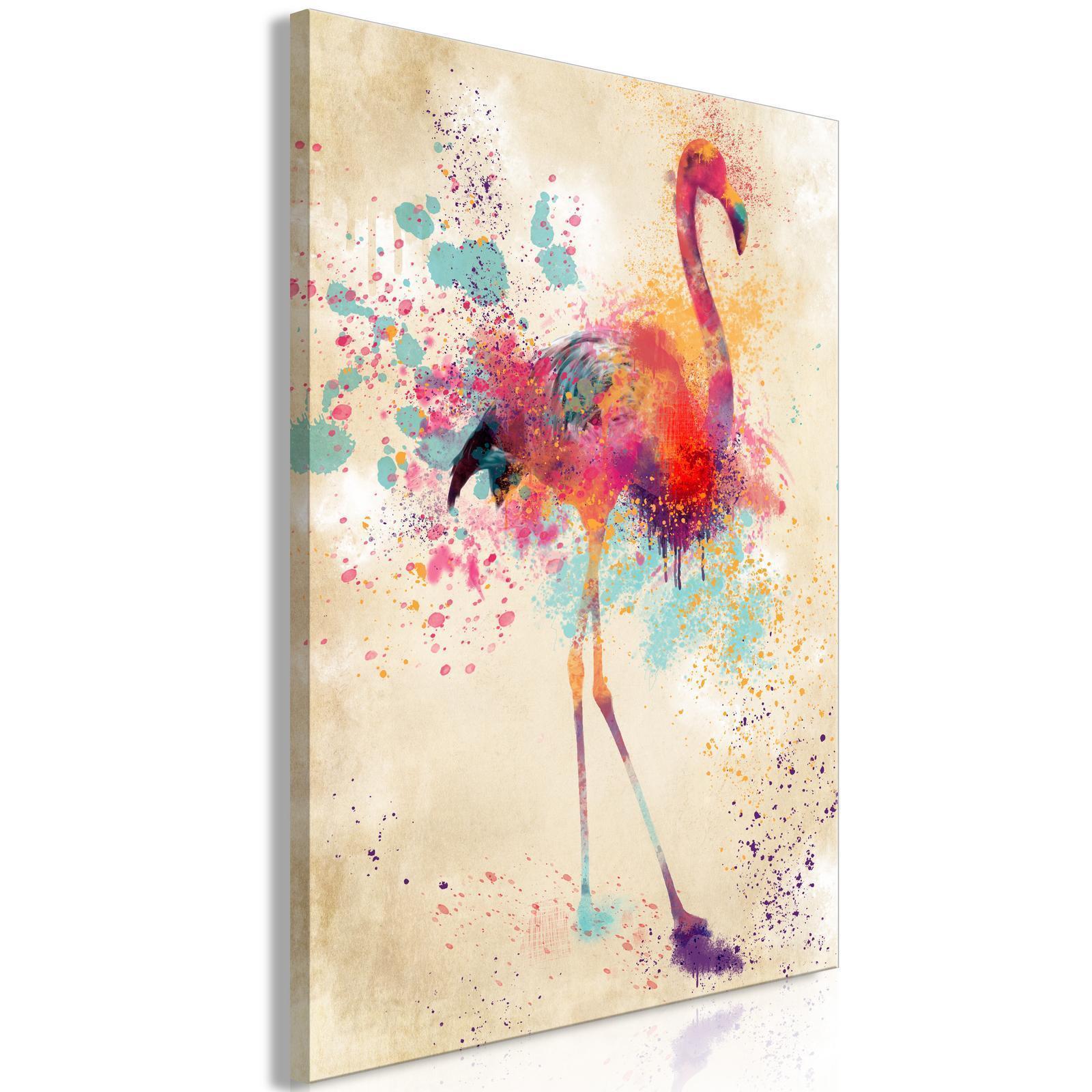 Tavla - Watercolor Flamingo (1 Part) Vertical-Tavlor-Artgeist-peaceofhome.se