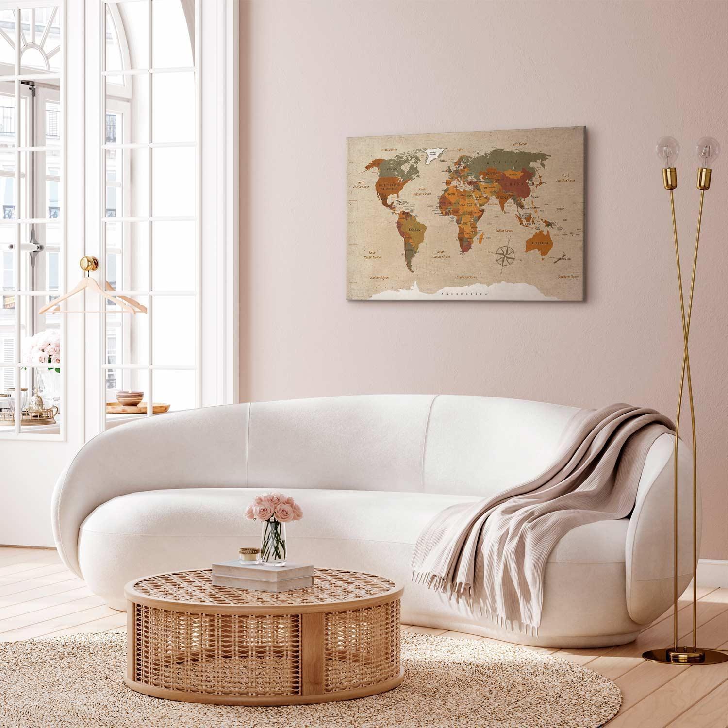 Tavla - World Map: Beige Chic-Tavlor-Artgeist-peaceofhome.se