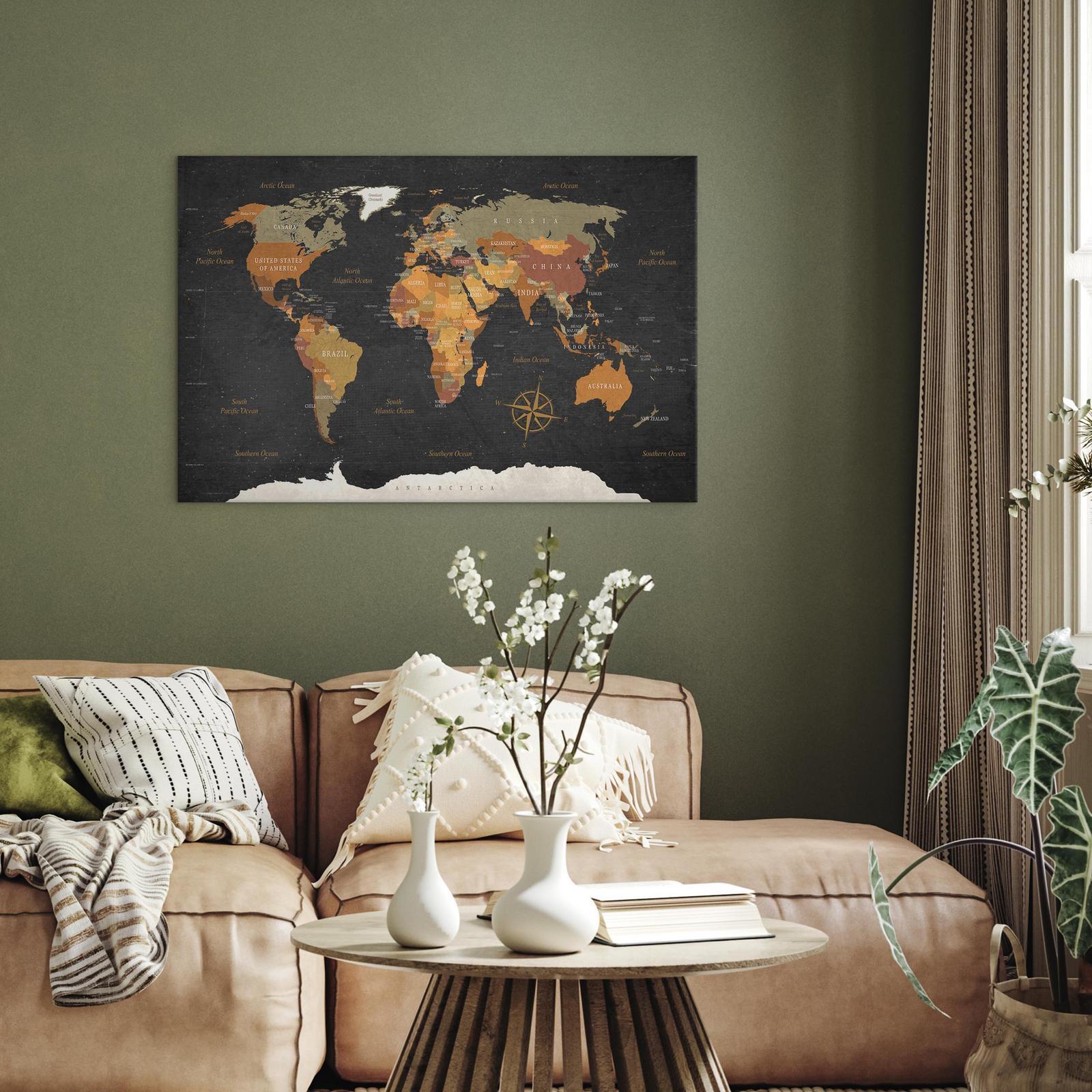 Tavla - World Map: Secrets of the Earth-Tavlor-Artgeist-peaceofhome.se