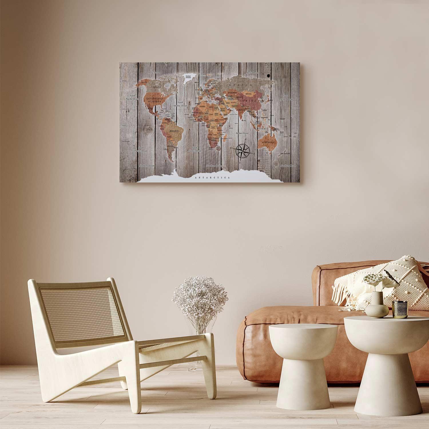 Tavla - World Map: Wooden Stories-Tavlor-Artgeist-peaceofhome.se