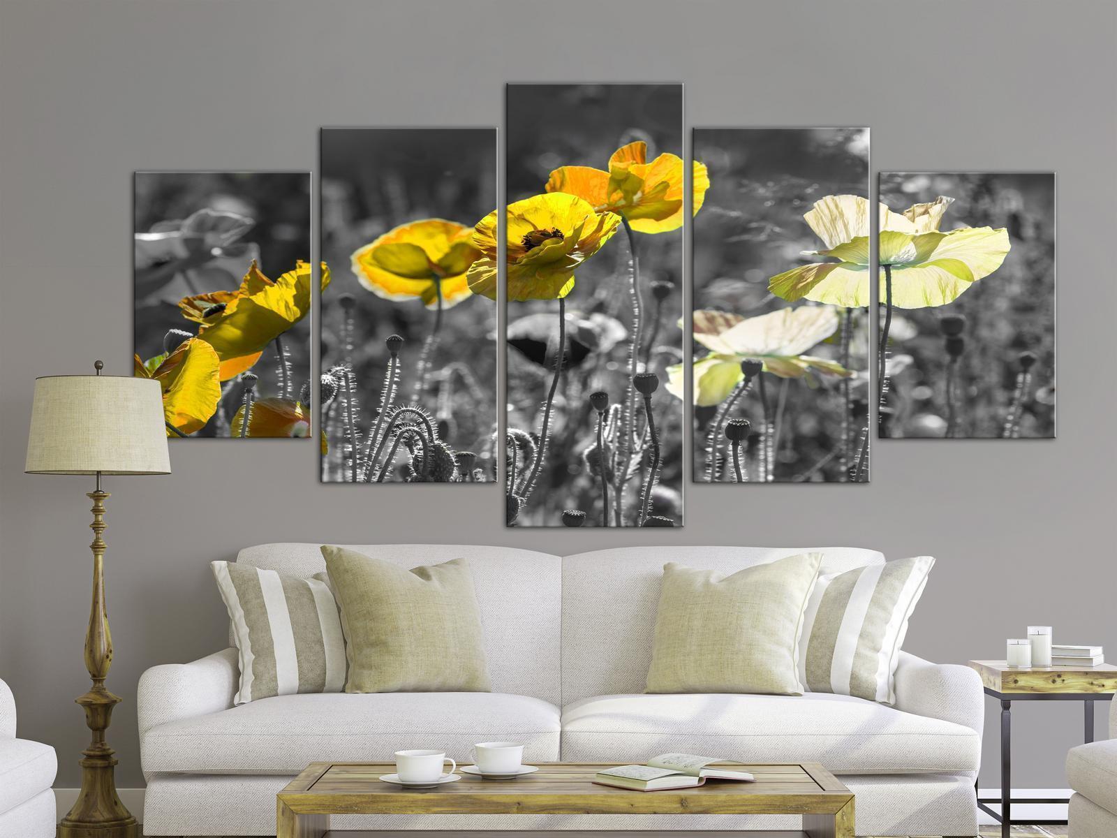 Tavla - Yellow Poppies (5 Parts) Wide-Tavlor-Artgeist-peaceofhome.se