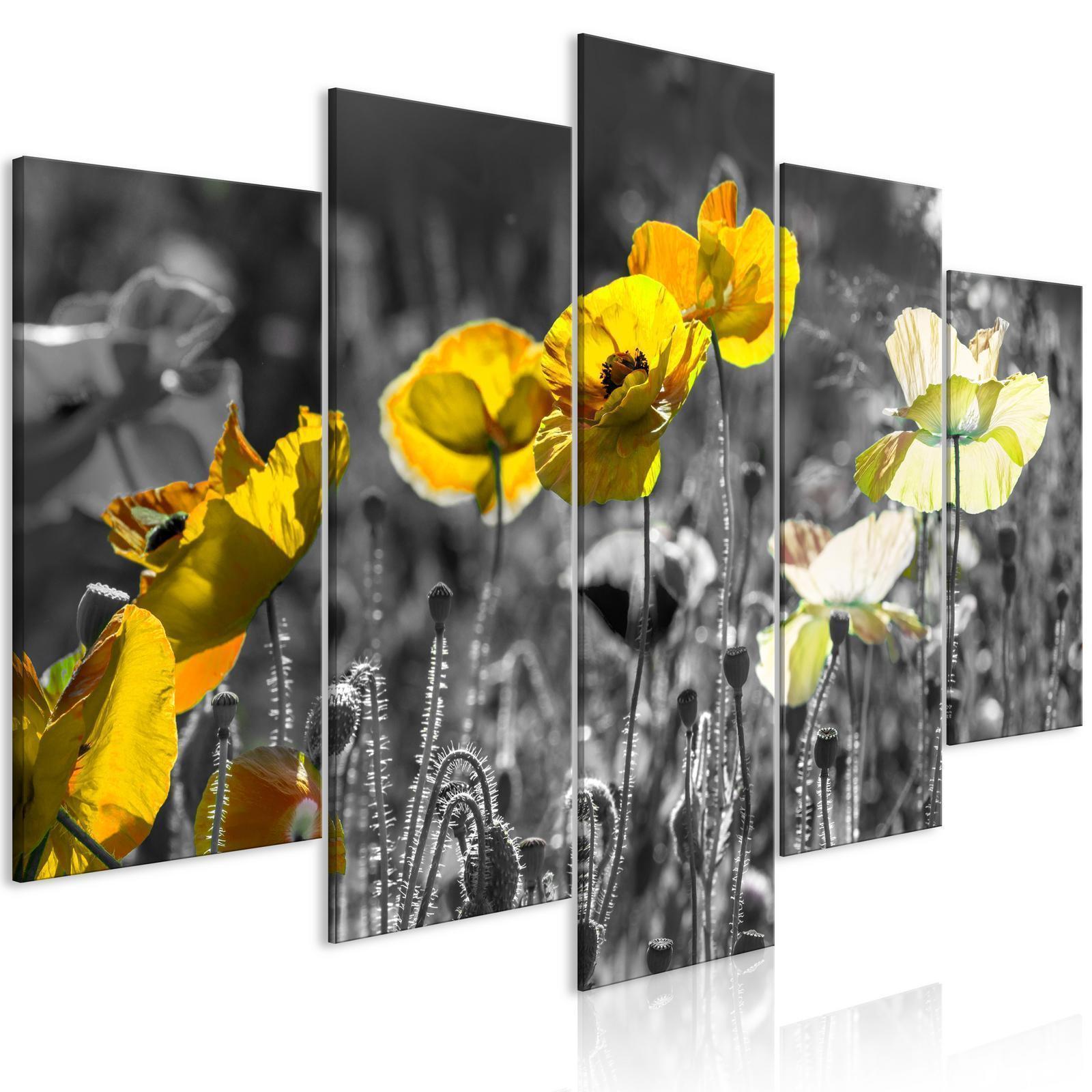 Tavla - Yellow Poppies (5 Parts) Wide-Tavlor-Artgeist-peaceofhome.se