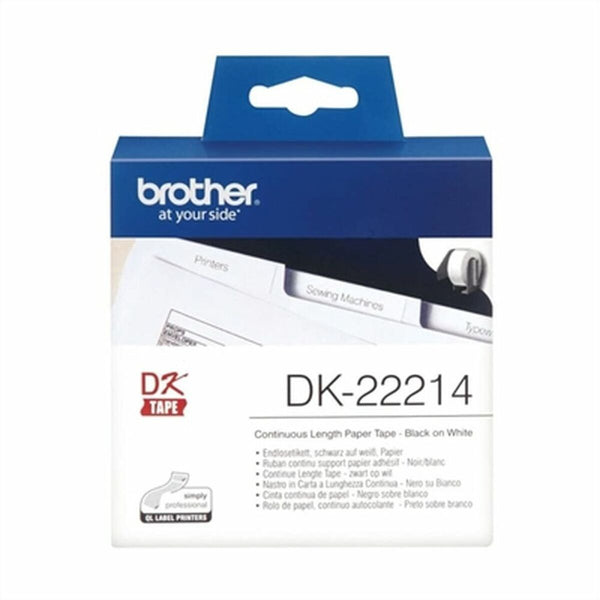 Termiskt papper, kontinuerligt Brother DK-22214 12 x 30,48 mm Svart Svart/Vit Vit-Kontor och Kontorsmaterial, Pappersprodukter för kontoret-Brother-peaceofhome.se