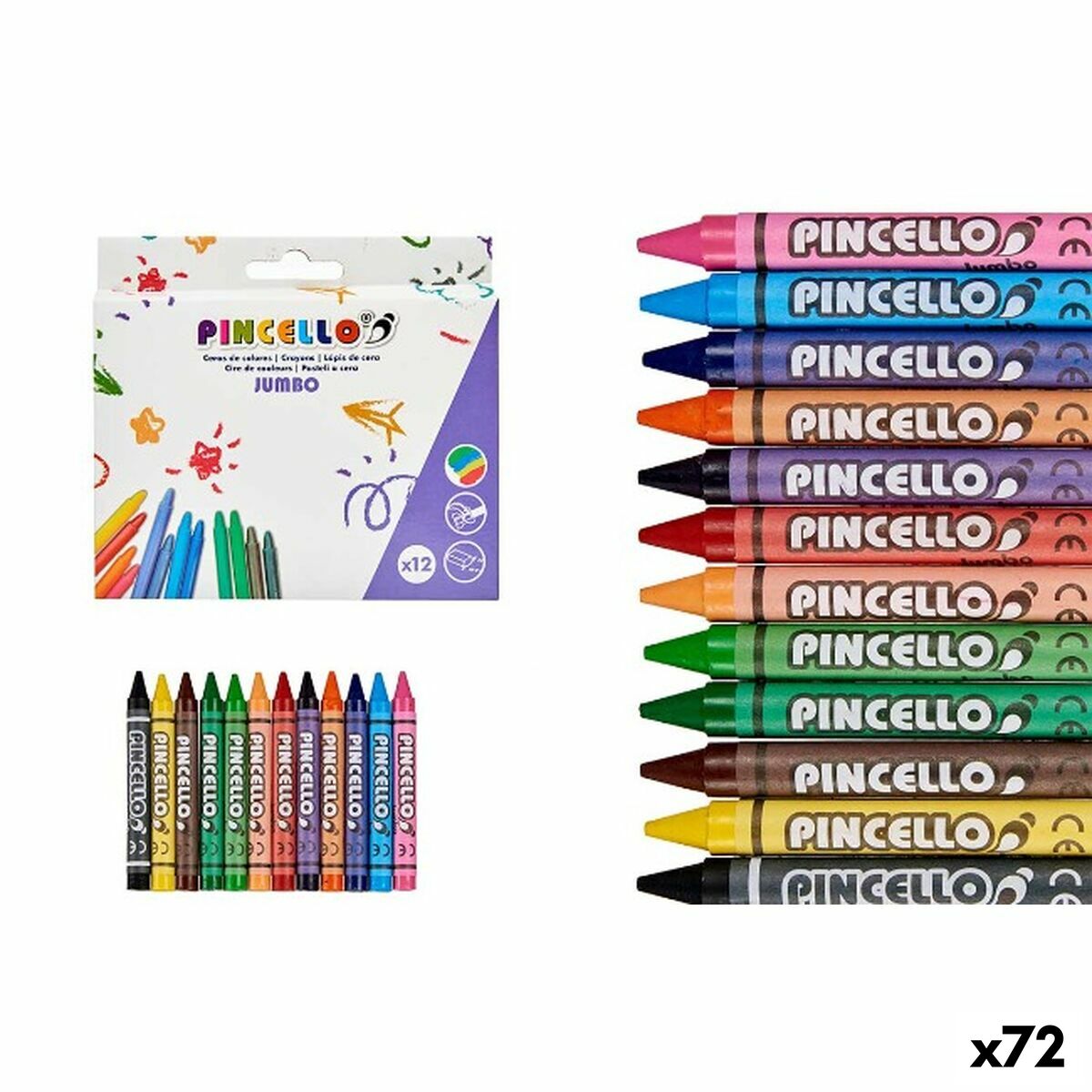 Tjocka färgpennor Jumbo Multicolour Vax (72 Antal)-Kontor och Kontorsmaterial, Kulspetspennor, pennor och skrivverktyg-Pincello-peaceofhome.se