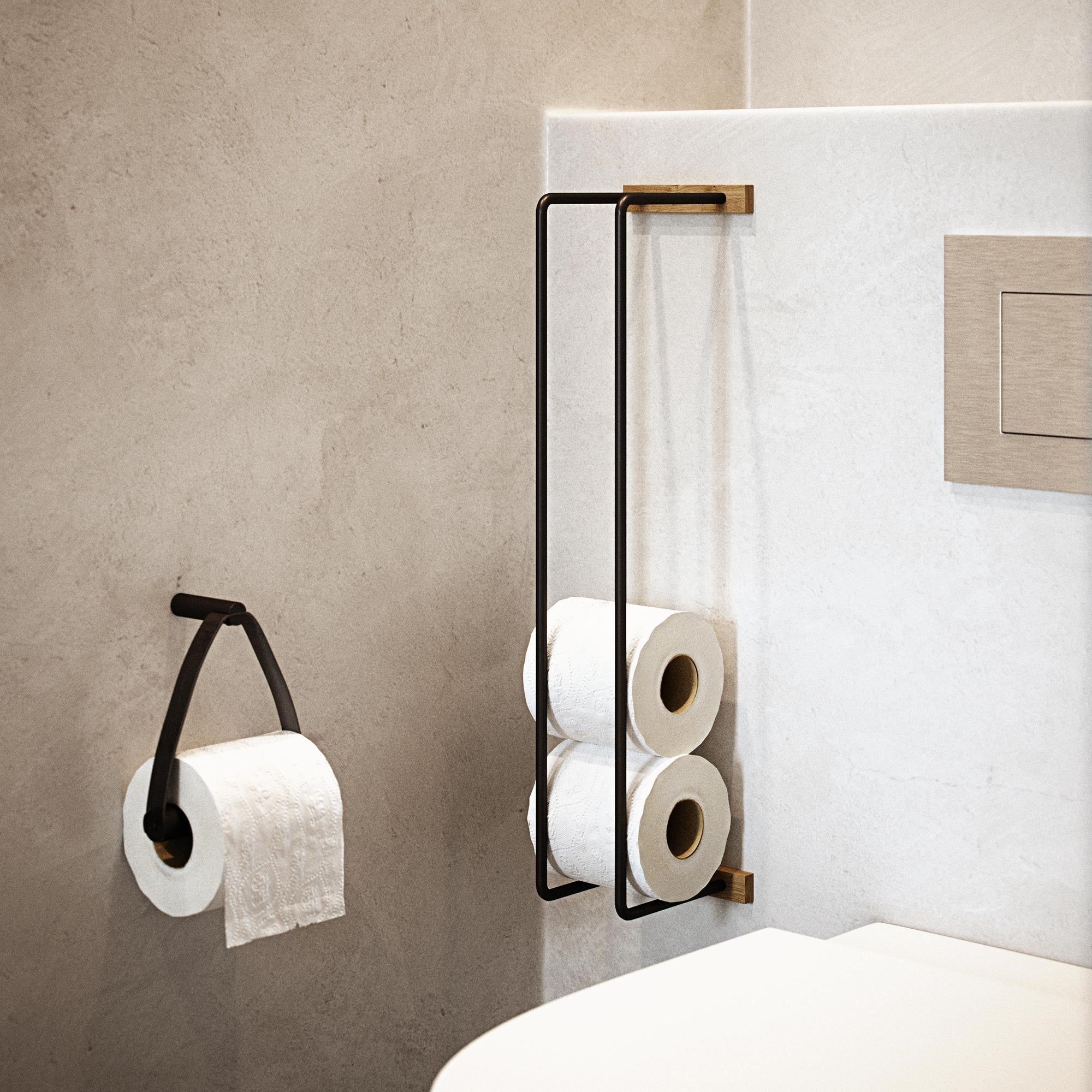 Toilet Paper Holder Toalettpappershållare - Svart Stål/Läder-Toalettpappershållare-Ekta Living-peaceofhome.se