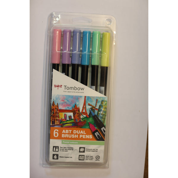 Tombow ABT 6st Brush pennor Dual Brush 6P-2 Pastell färger-Konstnärsmaterial-Klevrings Sverige-peaceofhome.se