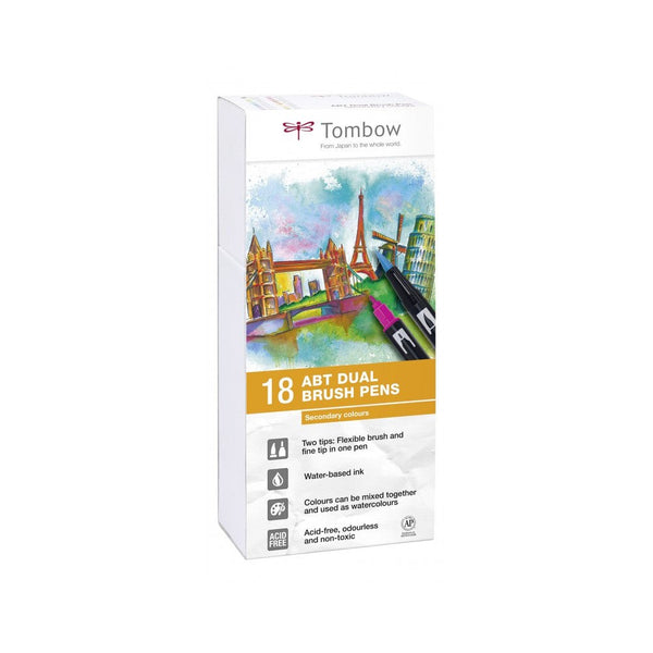 Tombow ABT Dual Brush 18P-2 basfärger 18 pennor-Konstnärsmaterial-Klevrings Sverige-peaceofhome.se