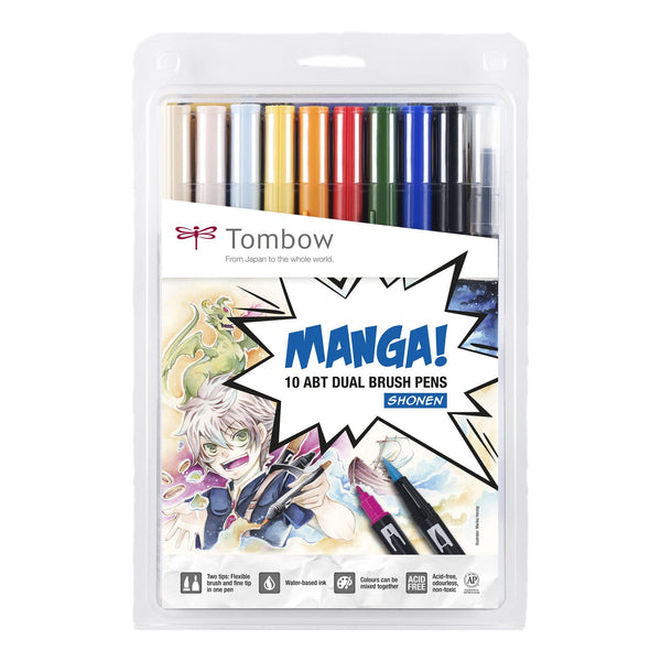 Tombow ABT Dual Brush Manga Shonen 10st Brush Pens-Konstnärsmaterial-Klevrings Sverige-peaceofhome.se