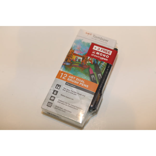 Tombow ABT Dual Brush Pen 12set, Grey Colours med 3st gratis pennor-Konstnärsmaterial-Klevrings Sverige-peaceofhome.se