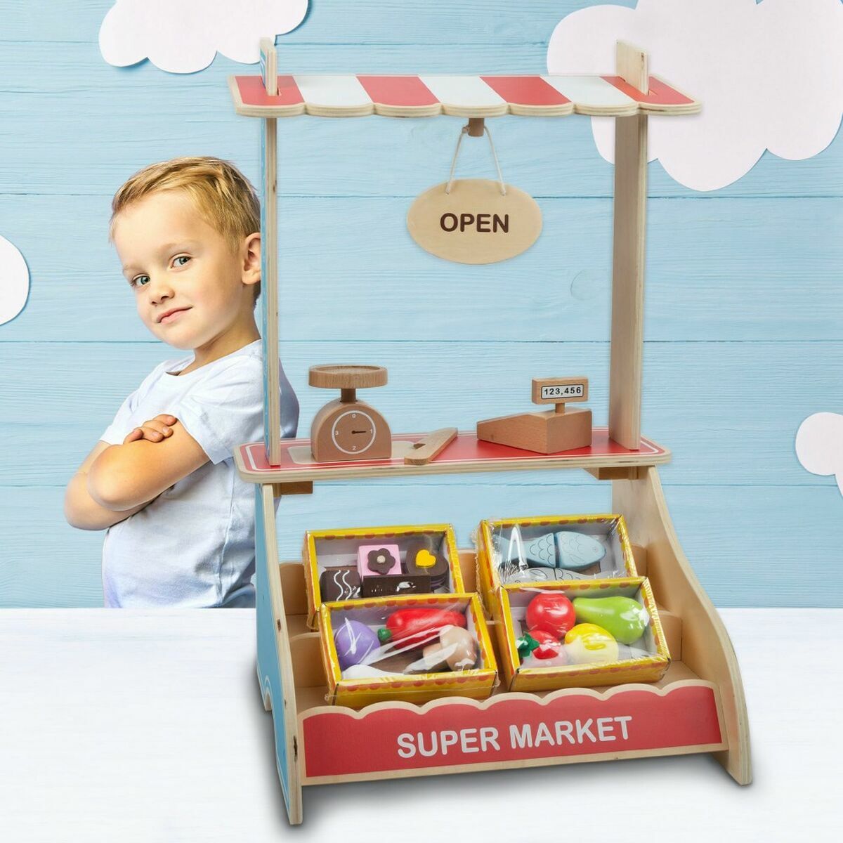 Toy Supermarket Woomax Trä 25 Delar 35 x 52 x 32 cm-Leksaker och spel, Imitera spel-Woomax-peaceofhome.se