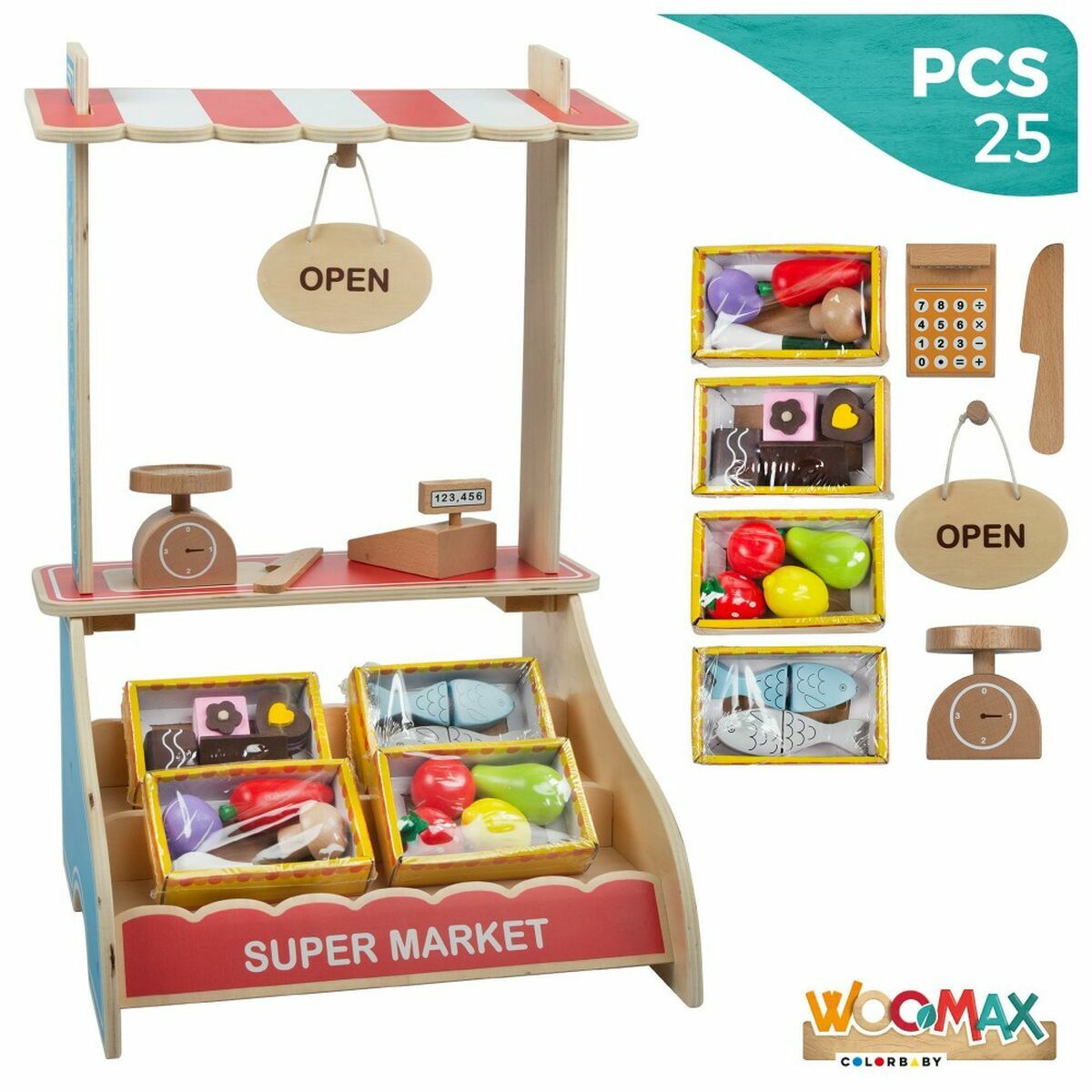 Toy Supermarket Woomax Trä 25 Delar 35 x 52 x 32 cm-Leksaker och spel, Imitera spel-Woomax-peaceofhome.se