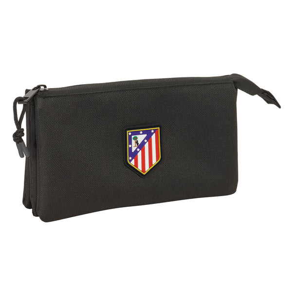 Tredubbel Carry-all Atlético Madrid Svart 22 x 12 x 3 cm-Kontor och Kontorsmaterial, Skol- och utbildningsmaterial-Atlético Madrid-peaceofhome.se