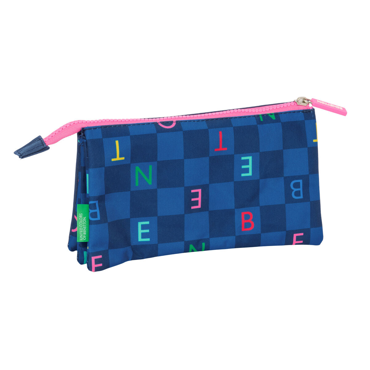Tredubbel Carry-all Benetton Damero Marinblå 22 x 12 x 3 cm-Kontor och Kontorsmaterial, Skol- och utbildningsmaterial-Benetton-peaceofhome.se
