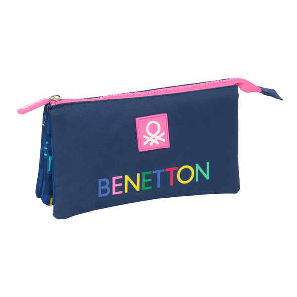 Tredubbel Carry-all Benetton Damero Marinblå 22 x 12 x 3 cm-Kontor och Kontorsmaterial, Skol- och utbildningsmaterial-Benetton-peaceofhome.se