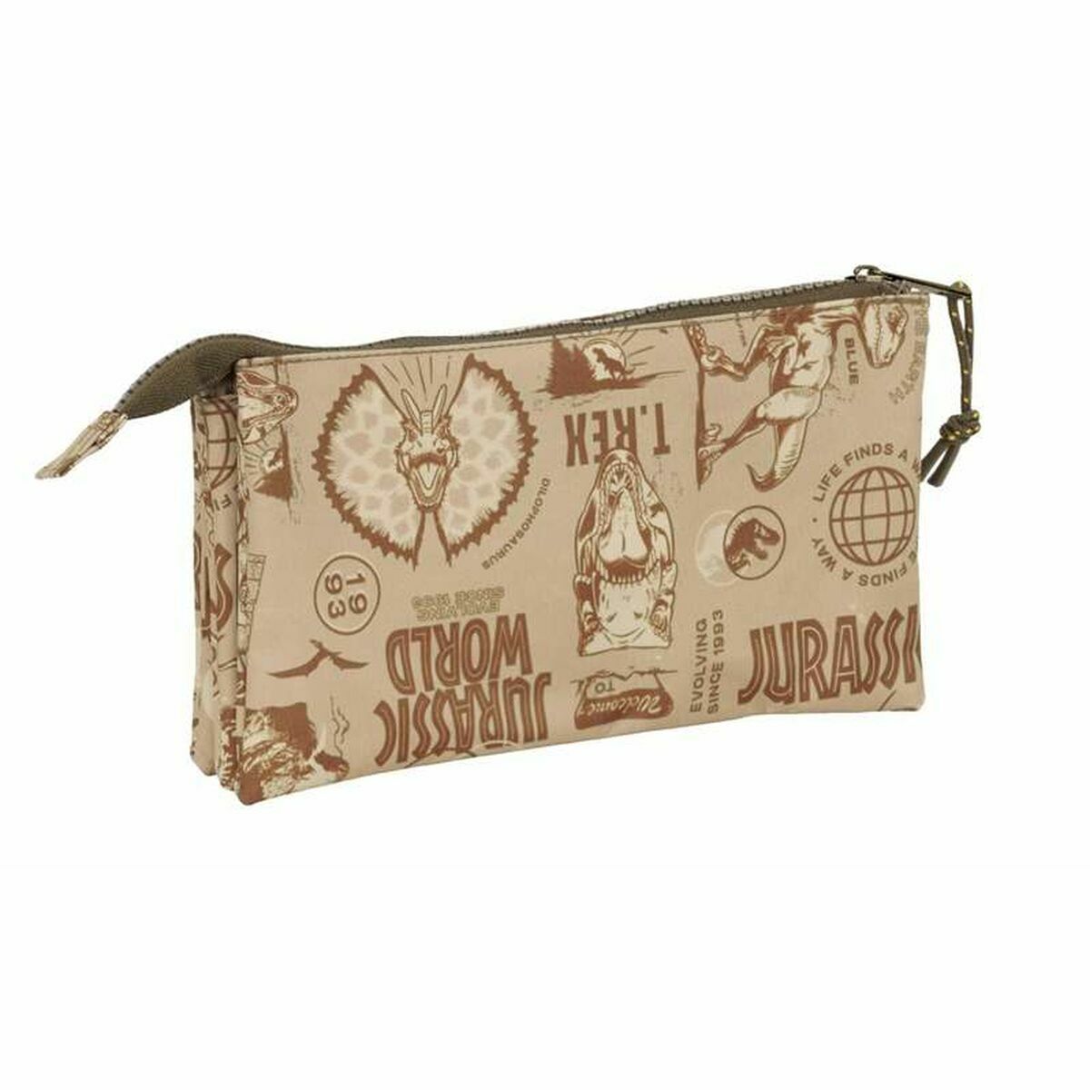 Tredubbel Carry-all Jurassic World Beige 22 x 12 x 3 cm-Kontor och Kontorsmaterial, Skol- och utbildningsmaterial-Jurassic World-peaceofhome.se