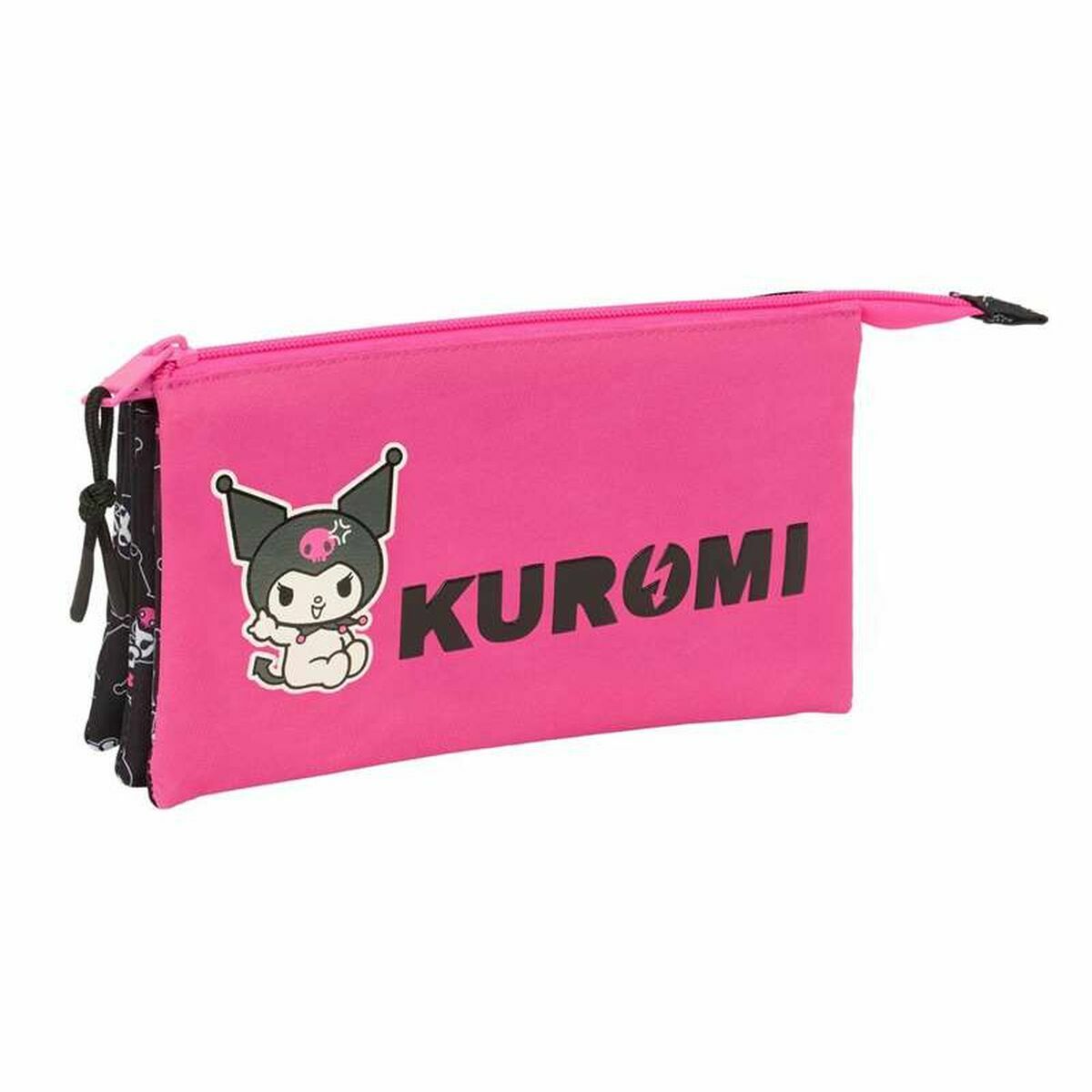 Tredubbel Carry-all Kuromi Svart Fuchsia 22 x 12 x 3 cm-Kontor och Kontorsmaterial, Skol- och utbildningsmaterial-Kuromi-peaceofhome.se