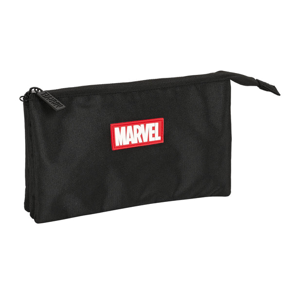 Tredubbel Carry-all Marvel Svart (22 x 12 x 3 cm)-Kontor och Kontorsmaterial, Skol- och utbildningsmaterial-Marvel-peaceofhome.se