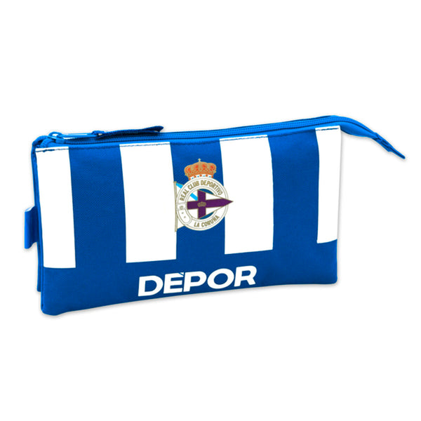 Tredubbel Carry-all R. C. Deportivo de La Coruña Blå Vit 22 x 12 x 3 cm-Kontor och Kontorsmaterial, Skol- och utbildningsmaterial-R. C. Deportivo de La Coruña-peaceofhome.se