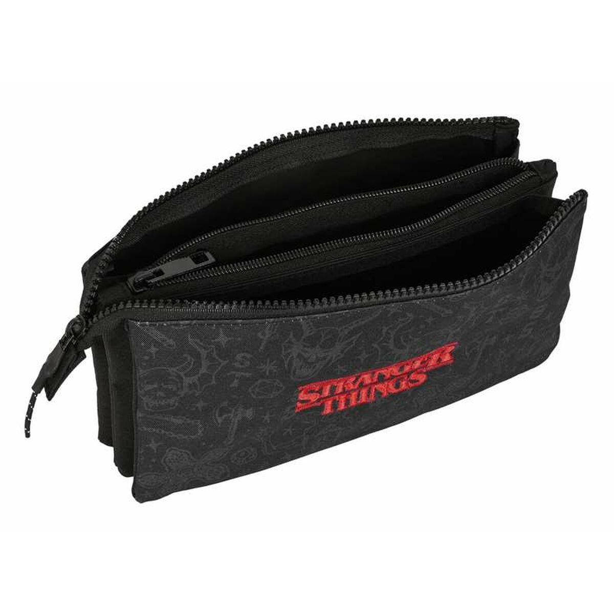 Tredubbel Carry-all Stranger Things Svart 22 x 12 x 3 cm-Kontor och Kontorsmaterial, Skol- och utbildningsmaterial-Stranger Things-peaceofhome.se