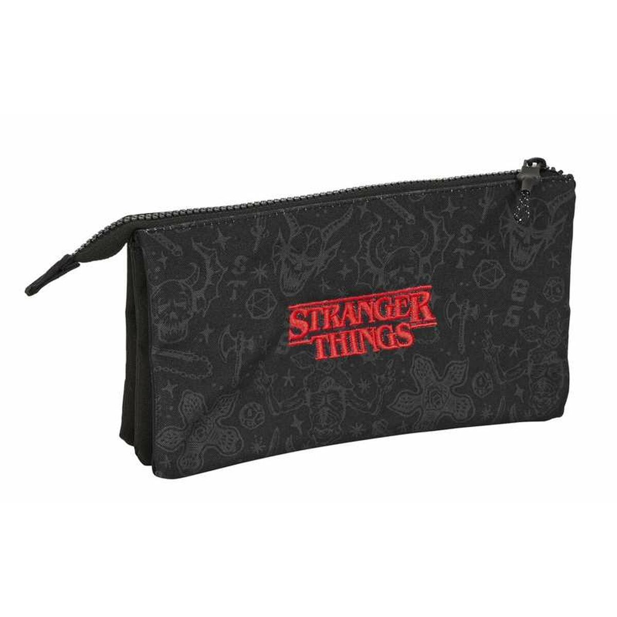 Tredubbel Carry-all Stranger Things Svart 22 x 12 x 3 cm-Kontor och Kontorsmaterial, Skol- och utbildningsmaterial-Stranger Things-peaceofhome.se