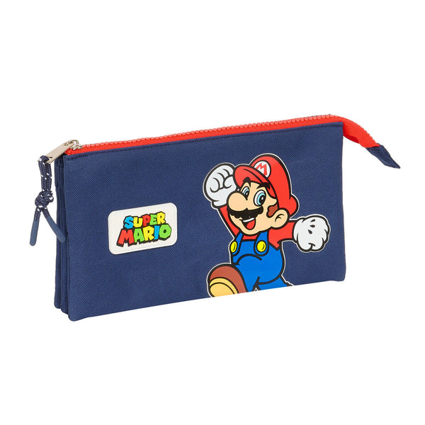 Tredubbel Carry-all Super Mario World Marinblå 22 x 12 x 3 cm-Kontor och Kontorsmaterial, Skol- och utbildningsmaterial-Super Mario-peaceofhome.se