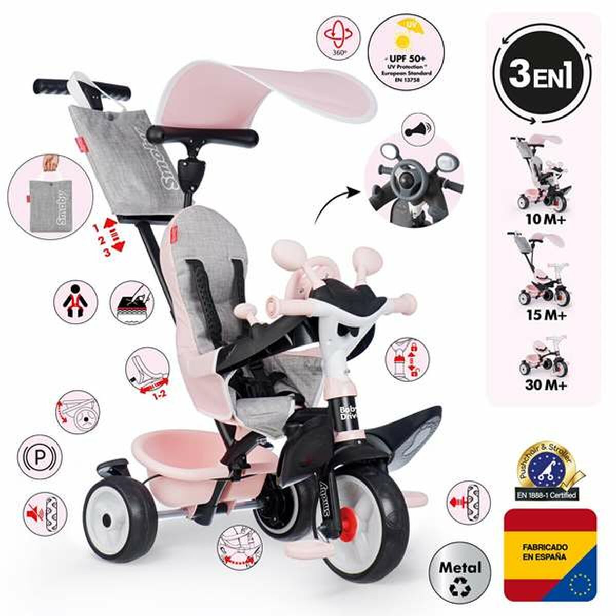 Trehjuling Smoby Baby Driver Confort Metallic-Leksaker och spel, Sport och utomhus-Smoby-peaceofhome.se