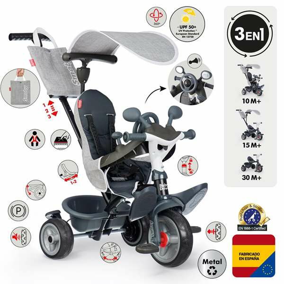 Trehjuling Smoby Metallic-Leksaker och spel, Sport och utomhus-Smoby-peaceofhome.se