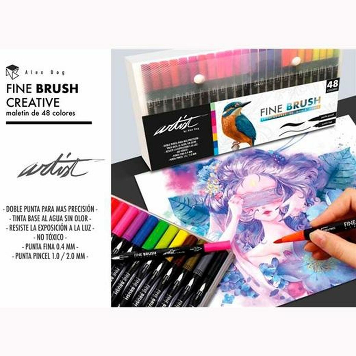 Tuschpennor Alex Bog Fine Brush Creative 48 Delar Multicolour-Kontor och Kontorsmaterial, Kulspetspennor, pennor och skrivverktyg-Alex Bog-peaceofhome.se