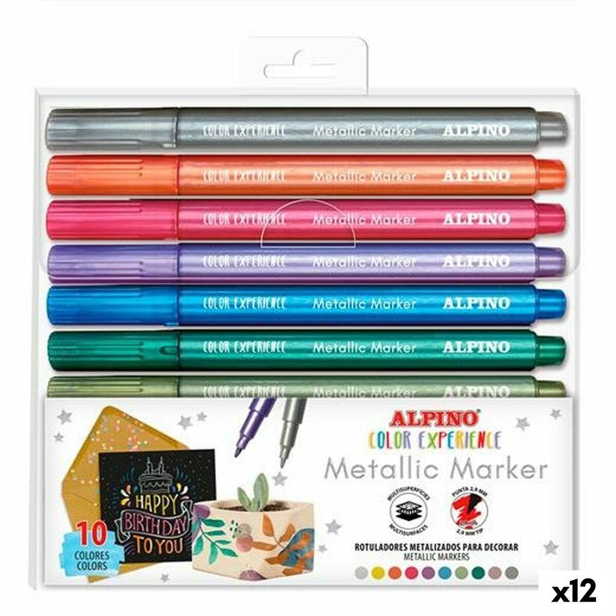 Tuschpennor Alpino Metallic Marker Multicolour (12 antal)-Kontor och Kontorsmaterial, Kulspetspennor, pennor och skrivverktyg-Alpino-peaceofhome.se