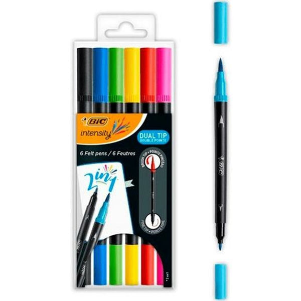 Tuschpennor Bic Intensity Dual Tip Multicolour 6 Delar-Kontor och Kontorsmaterial, Kulspetspennor, pennor och skrivverktyg-Bic-peaceofhome.se