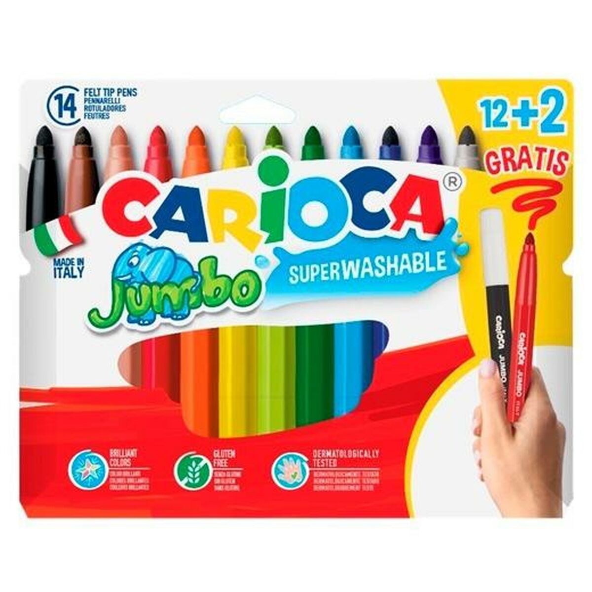 Tuschpennor Carioca JUMBO Multicolour 12 Delar (24 antal)-Kontor och Kontorsmaterial, Kulspetspennor, pennor och skrivverktyg-Carioca-peaceofhome.se