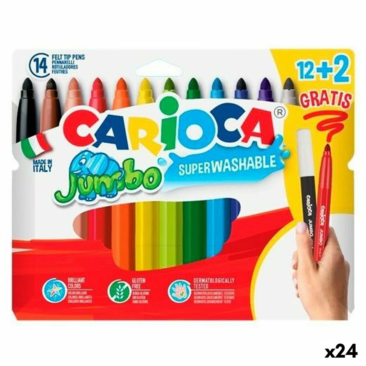 Tuschpennor Carioca JUMBO Multicolour 12 Delar (24 antal)-Kontor och Kontorsmaterial, Kulspetspennor, pennor och skrivverktyg-Carioca-peaceofhome.se