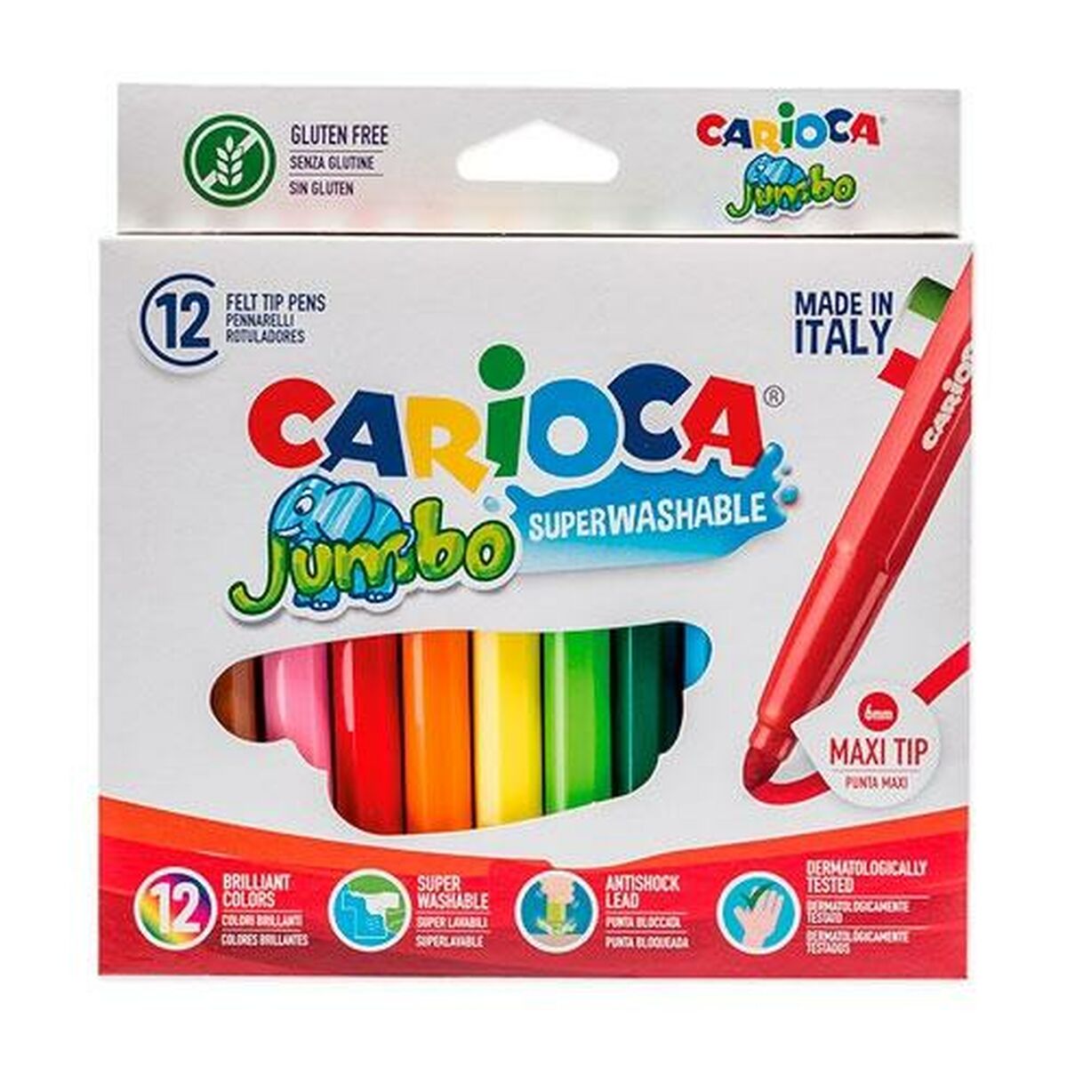 Tuschpennor Carioca Jumbo 12 Delar Multicolour (12 Delar) (4 antal)-Kontor och Kontorsmaterial, Kulspetspennor, pennor och skrivverktyg-Carioca-peaceofhome.se
