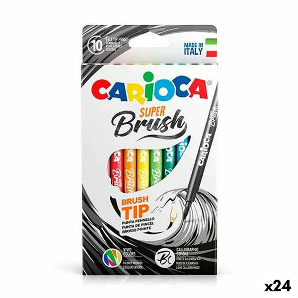 Tuschpennor Carioca Super Brush Multicolour 10 Delar (24 antal)-Kontor och Kontorsmaterial, Kulspetspennor, pennor och skrivverktyg-Carioca-peaceofhome.se